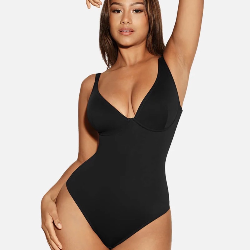 Feelingirl Black Thong Bodysuit XXL Underwire Snap Closure